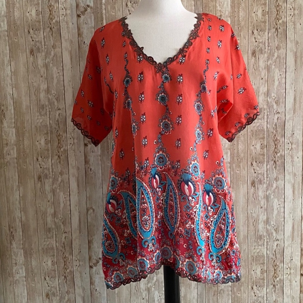 Johnny Was silk floral tunic with pockets